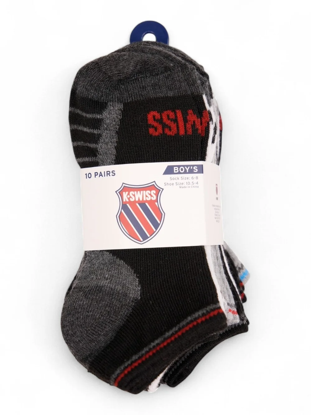 K-Swiss Boys' Black, Gray & Red Low-Cut Athletic Socks - 10 Pack